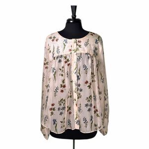 ELOQUII Womens Blouse 18 Floral Sheer Pleated Chiffon Button Up Top NWT *